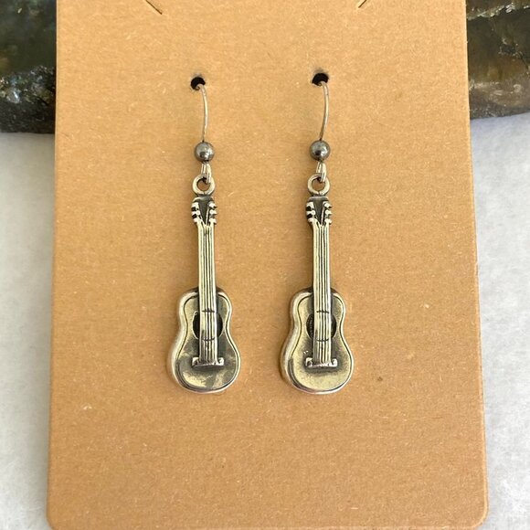 Sterling Silver 925 1.75" String Guitar Music Themed Dangle Drop Earrings - Picture 1 of 16